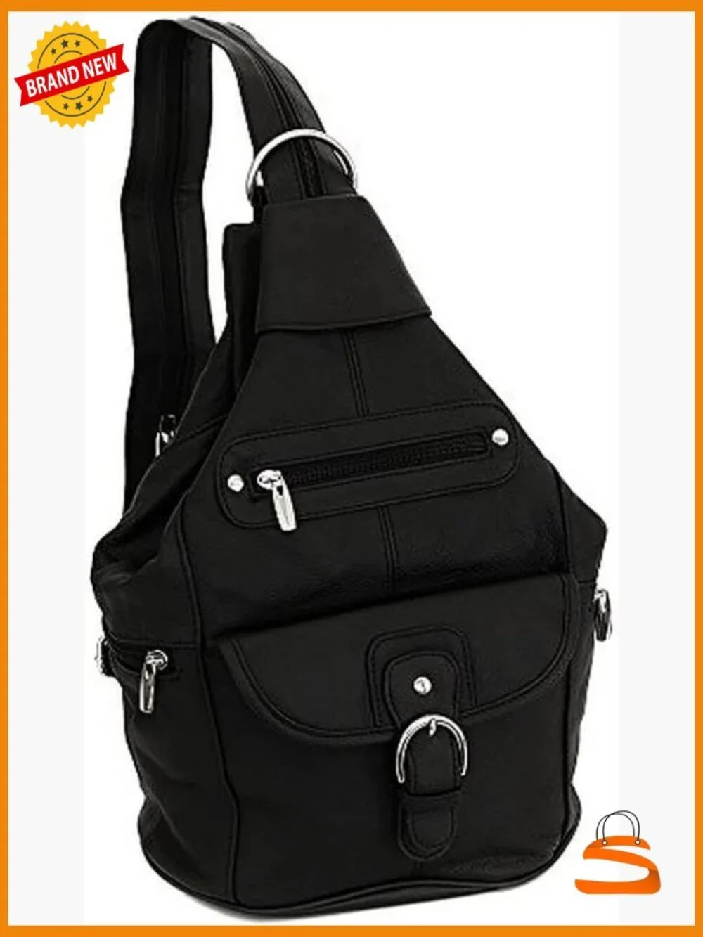Leather Convertible 7 Pocket Medium Backpack Purse Shoulder Bag